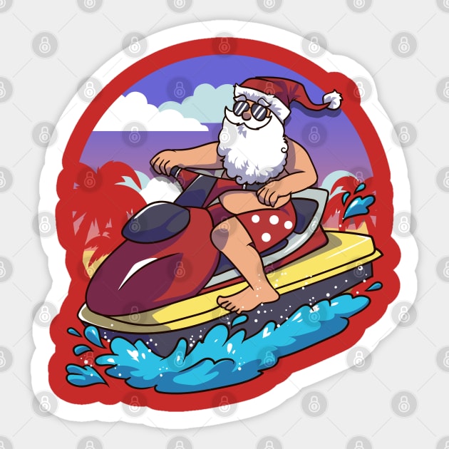 Hawaiian Christmas Santa Claus Jet Skiing Sticker by E